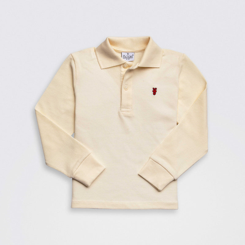 Cotton Mesh Logo Embroidery Long-Sleeved Polo Shirt