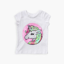 Cotton Jersey Unicorn Flippy Sequin Short-Sleeved T-Shirt