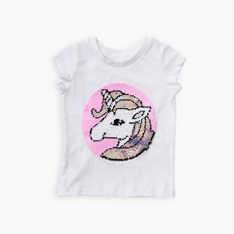 Cotton Jersey Unicorn Flippy Sequin Short-Sleeved T-Shirt