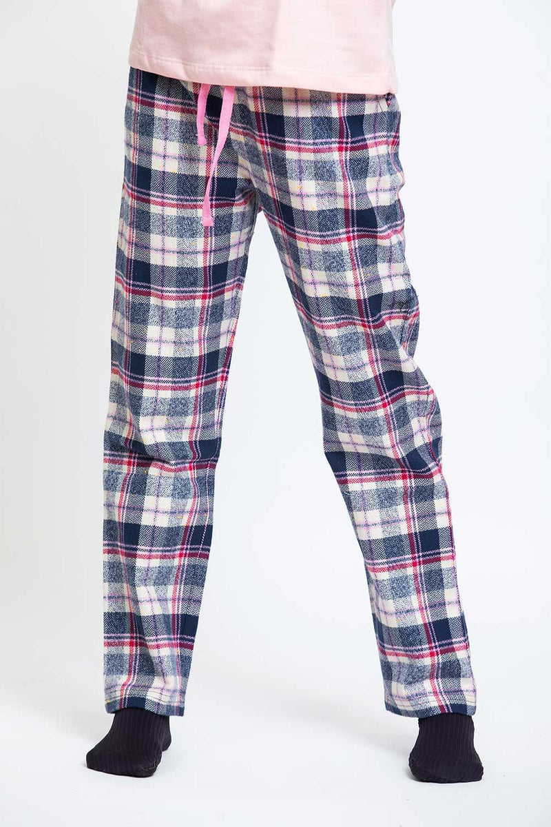 Light Brushed Cotton/ Cotton Flannel Plain Fabric Henley Top & St. Plaid Pants Set  Pajama